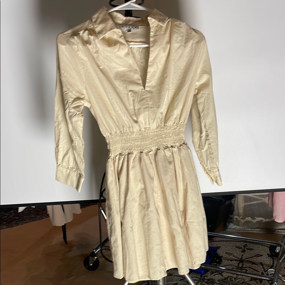 HYFVE Cream Cowl Neck Sundress with Cuffed Sleeves